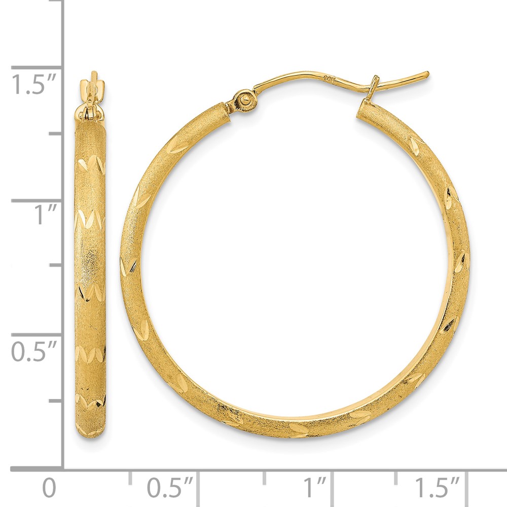 14K Polished and Satin Diamond-cut Hoop Earrings (TF2017)
