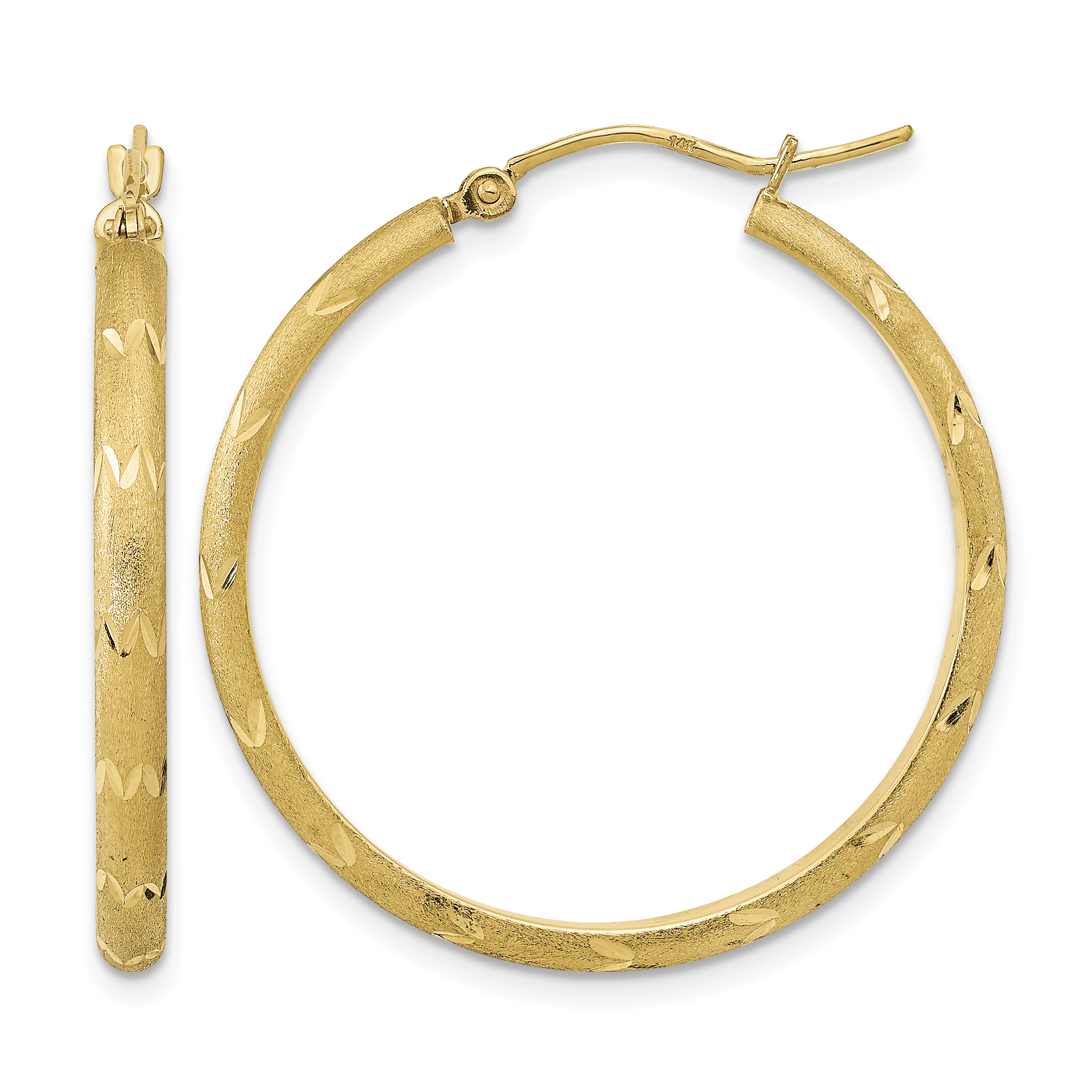 14K Polished and Satin Diamond-cut Hoop Earrings (TF2017)