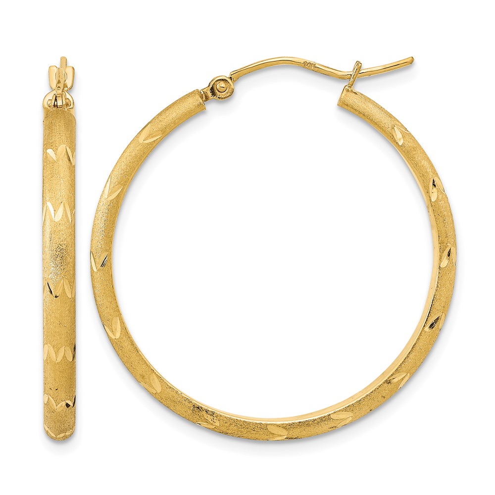 14K Polished and Satin Diamond-cut Hoop Earrings (TF2017)