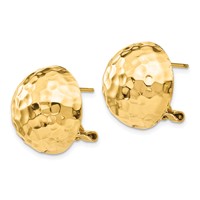 14K 18mm Yellow Gold Hammered Half Ball Omega Back Post Earrings view 2