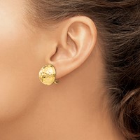 14K 18mm Yellow Gold Hammered Half Ball Omega Back Post Earrings view 3