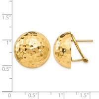 14K 18mm Yellow Gold Hammered Half Ball Omega Back Post Earrings view 4