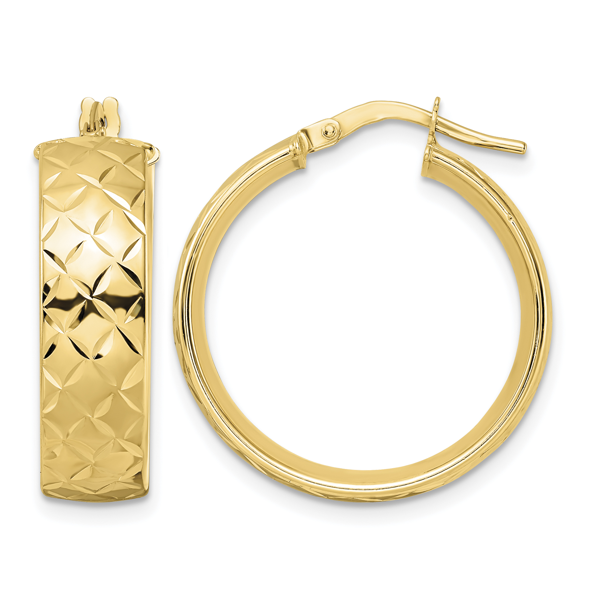 14K Polished Textured Hoop Earrings (TF2022)