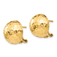 14K 16mm Yellow Gold Hammered Half Ball Omega Back Post Earrings view 2