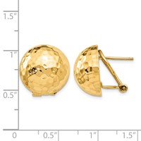 14K 16mm Yellow Gold Hammered Half Ball Omega Back Post Earrings view 4