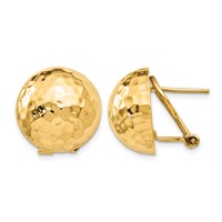 14K 16mm Yellow Gold Hammered Half Ball Omega Back Post Earrings view 1