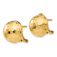 14K 14mm Yellow Gold Hammered Half Ball Omega Back Post Earrings view 2