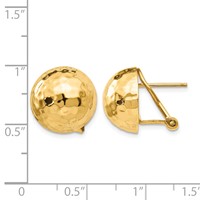 14K 14mm Yellow Gold Hammered Half Ball Omega Back Post Earrings view 4