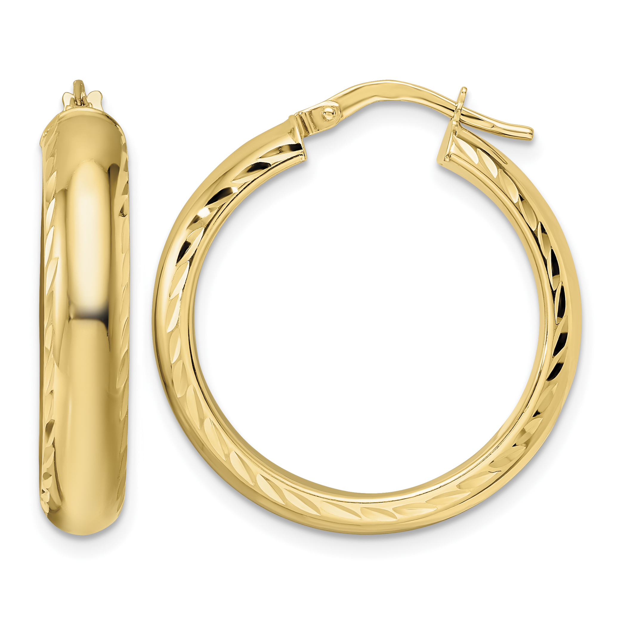 14K Polished & D/C Hoop Earrings (TF2042)