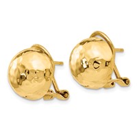 14K 12mm Yellow Gold Hammered Half Ball Omega Back Post Earrings view 2