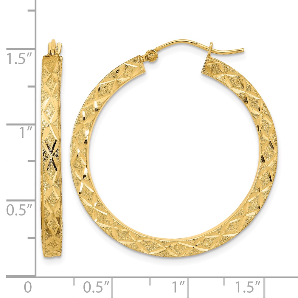 14K Satin Diamond-cut Hoop Earrings (TF2051)