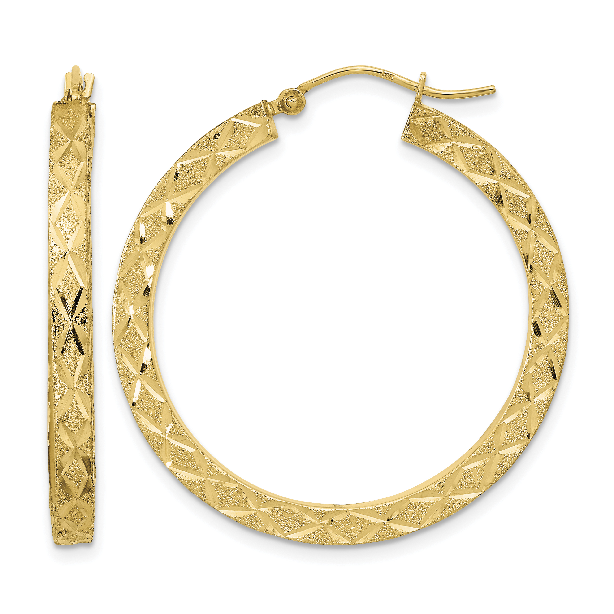 14K Satin Diamond-cut Hoop Earrings (TF2051)