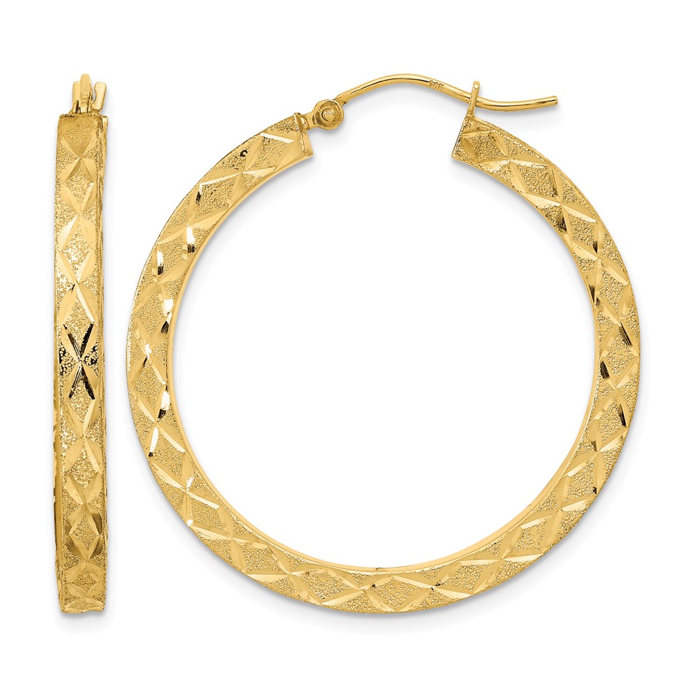 14K Satin Diamond-cut Hoop Earrings (TF2051)