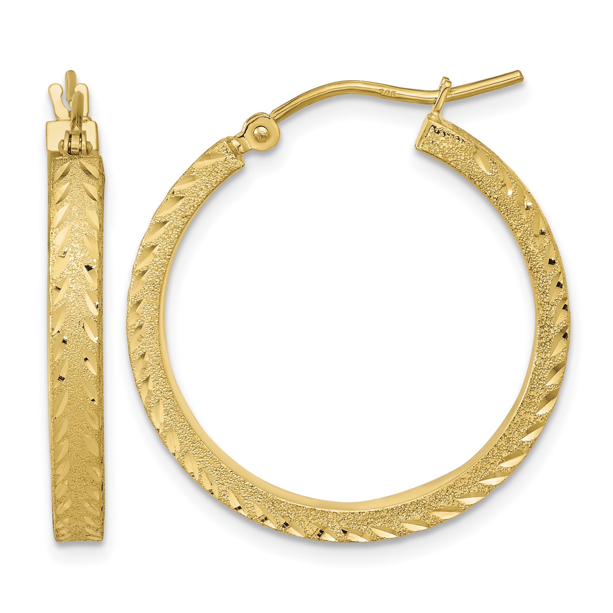 14K Polished Satin Diamond-cut Fancy Hoop Earrings (TF2052)