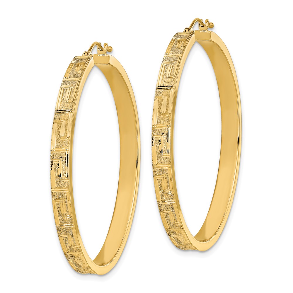 14K Polished and Satin Greek Pattern Hoop Earrings (TF2058)