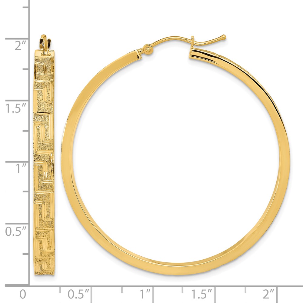 14K Polished and Satin Greek Pattern Hoop Earrings (TF2058)