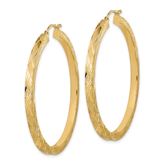 14K Polished and Textured Hoop Earrings