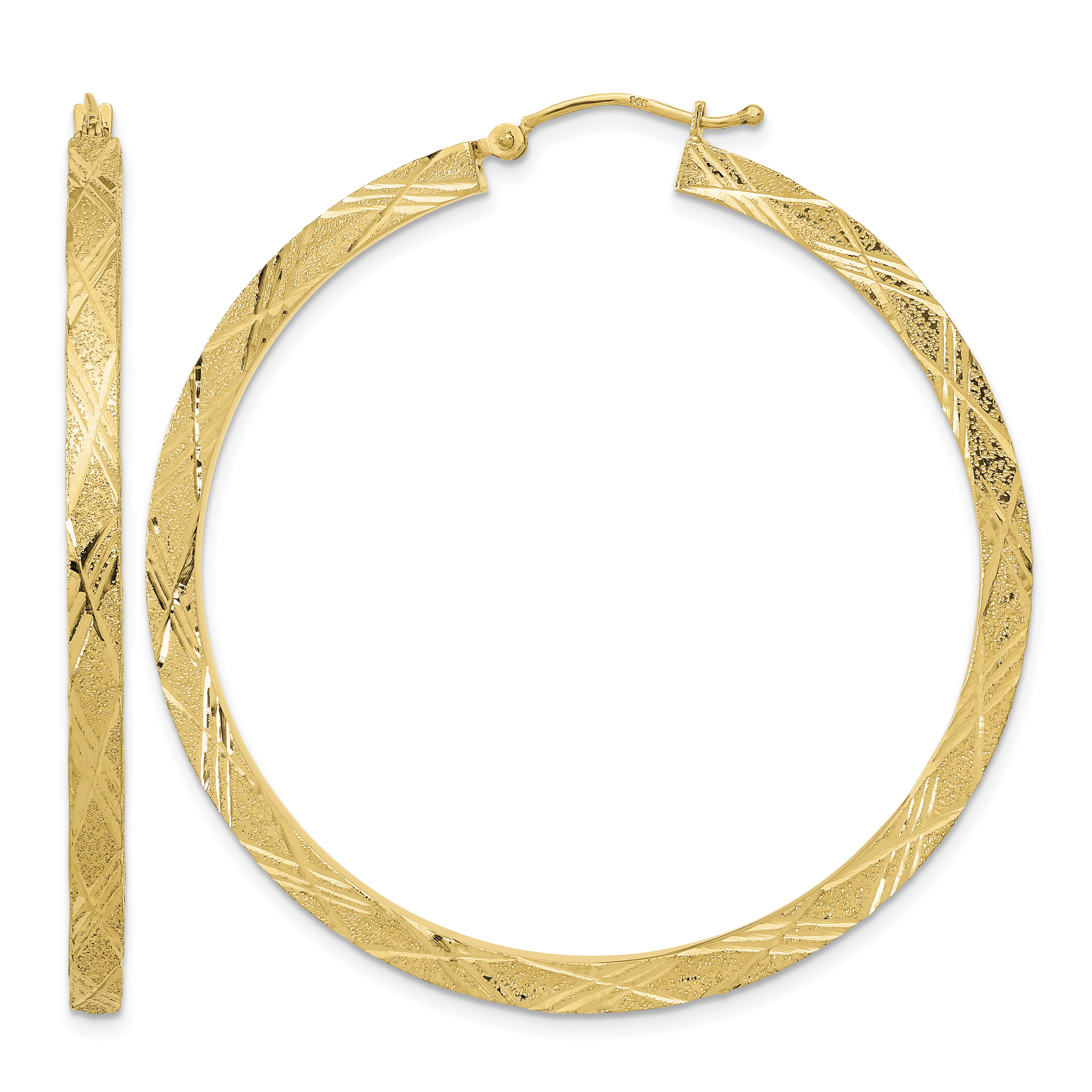 14K Polished and Textured Hoop Earrings (TF2059)