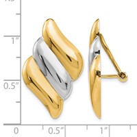 14K and White Rhodium Diagonal Ribbed Omega Back Non-pierced Earrings view 4