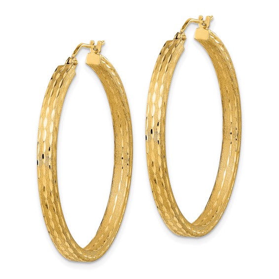 14K Satin and Diamond-cut Hoop Earrings