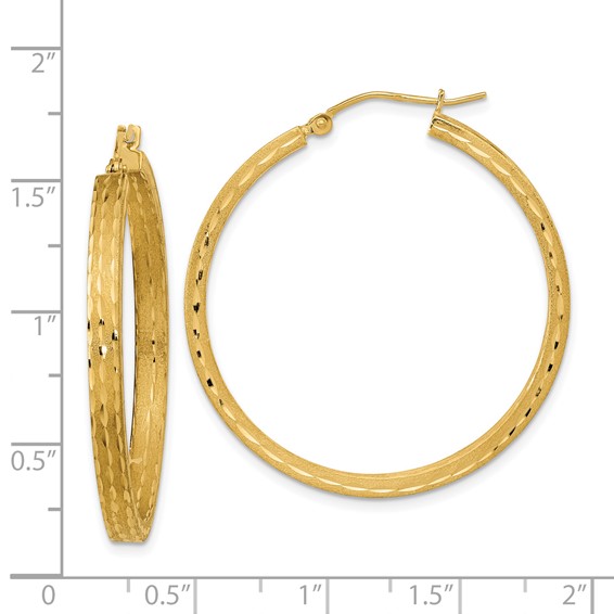 14K Satin and Diamond-cut Hoop Earrings