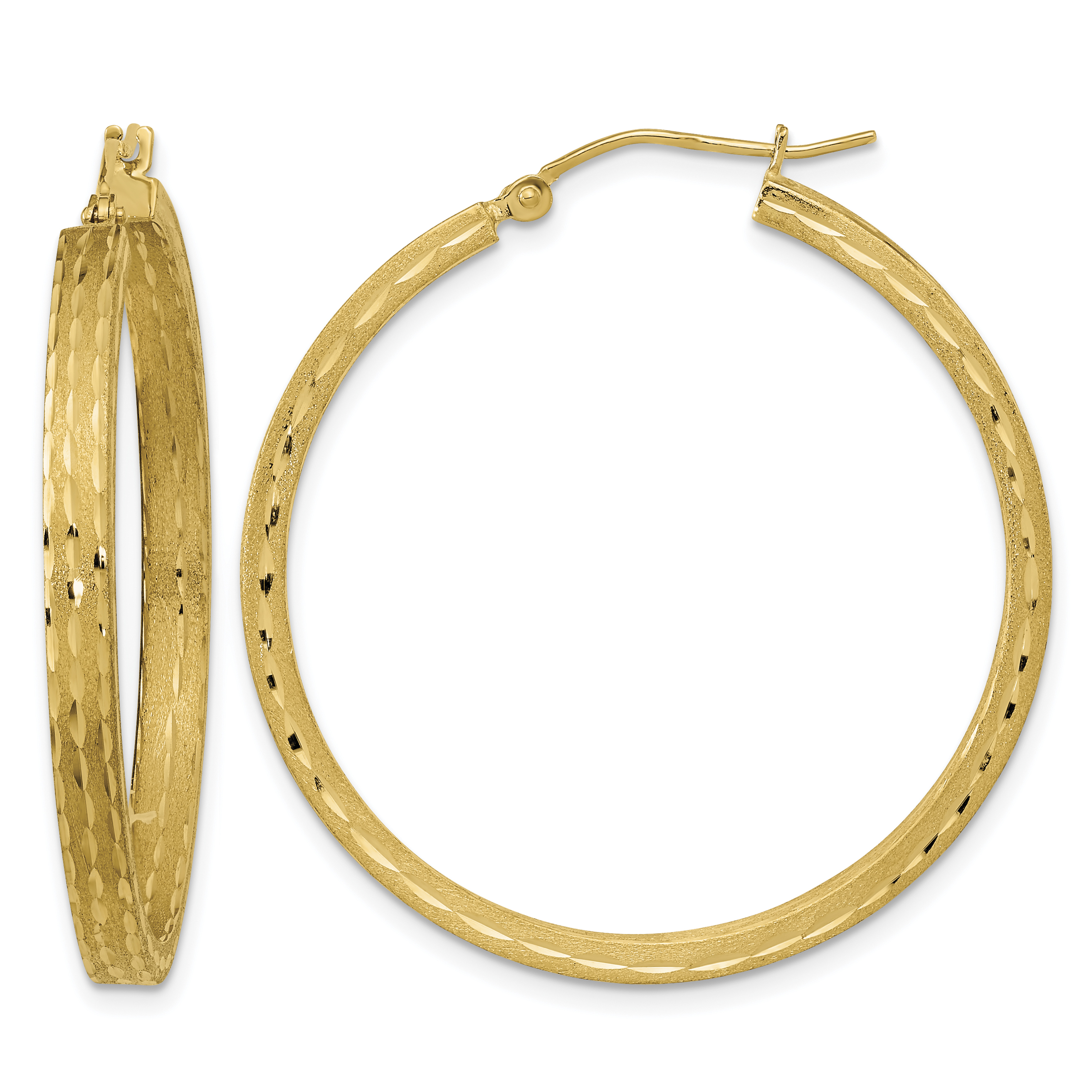 14K Satin and Diamond-cut Hoop Earrings (TF2065)