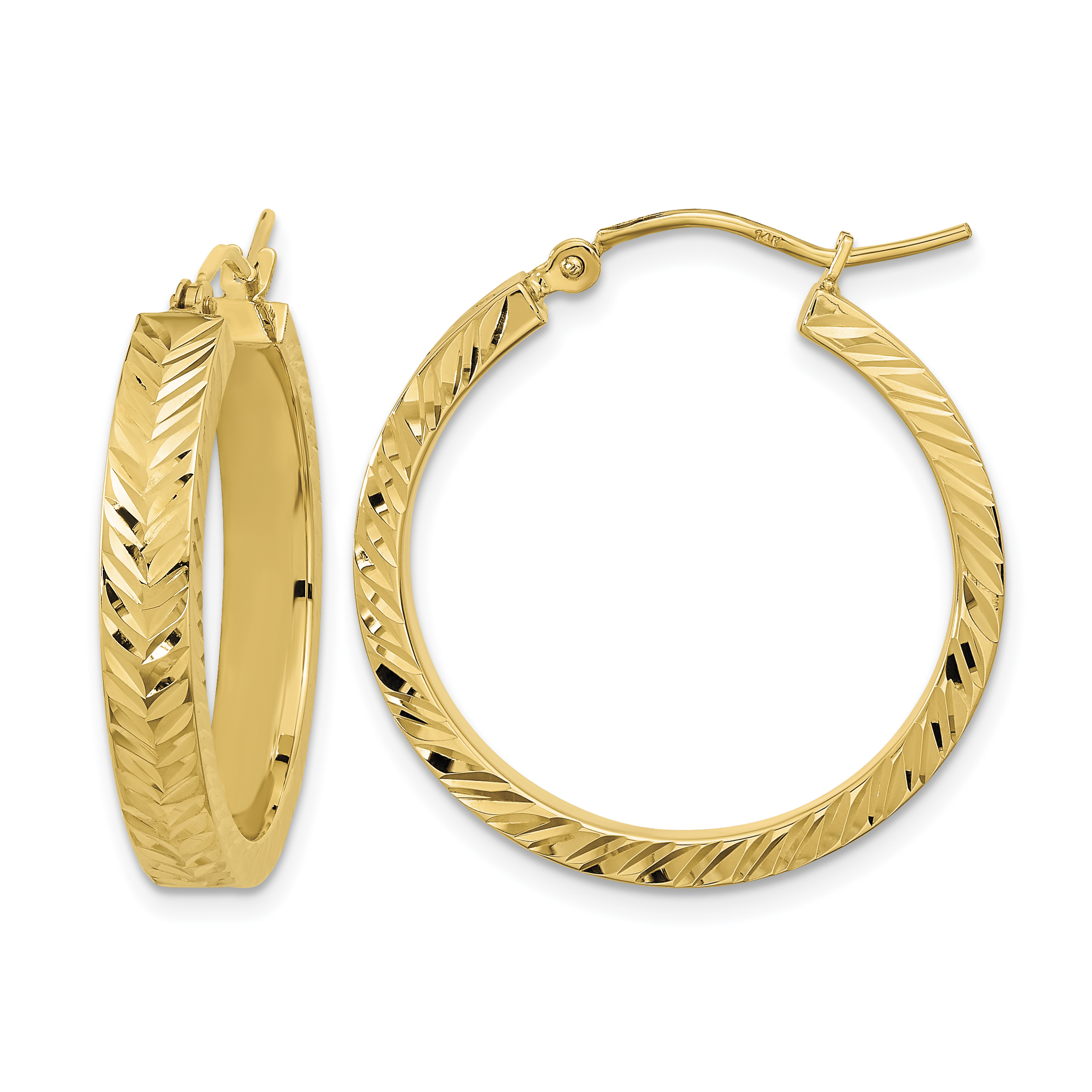 14K Polished Diamond-cut Hoop Earrings (TF2066)