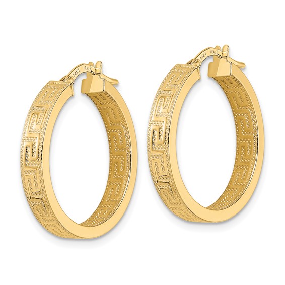 4mm Gold Textured Greek Key Hoop Earrings