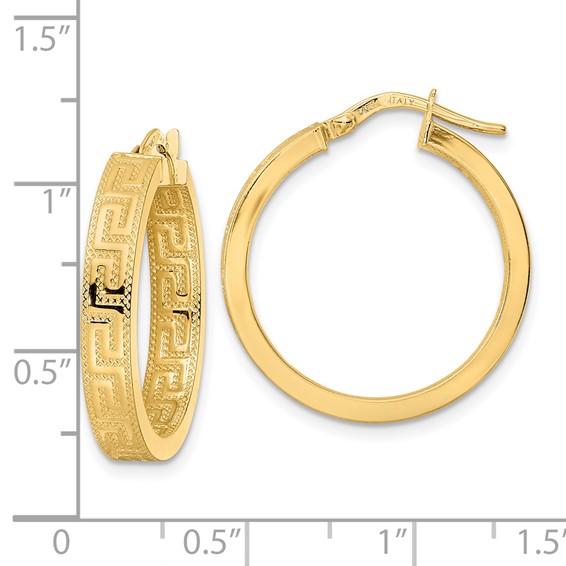 4mm Gold Textured Greek Key Hoop Earrings