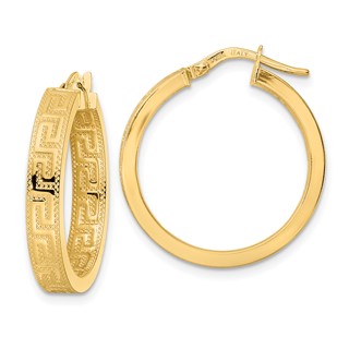 4mm Gold Textured Greek Key Hoop Earrings