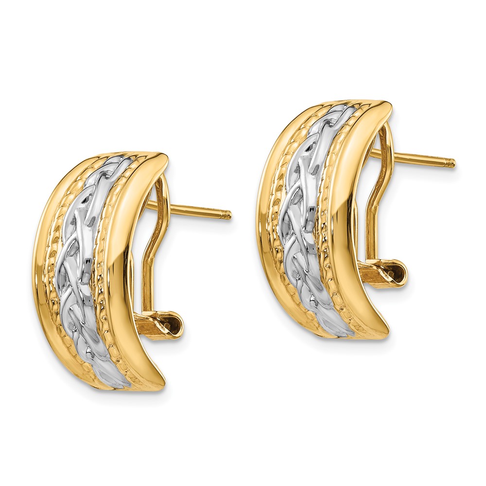 14k Polished & Rhodium Omega Back Post Earrings (TF207)