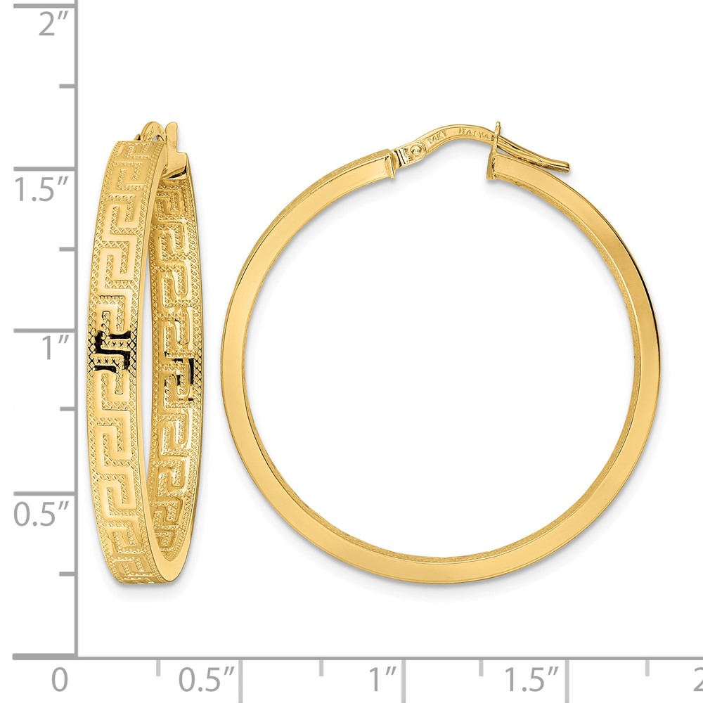 14K Greek Key Hoop Earrings (TF2070)