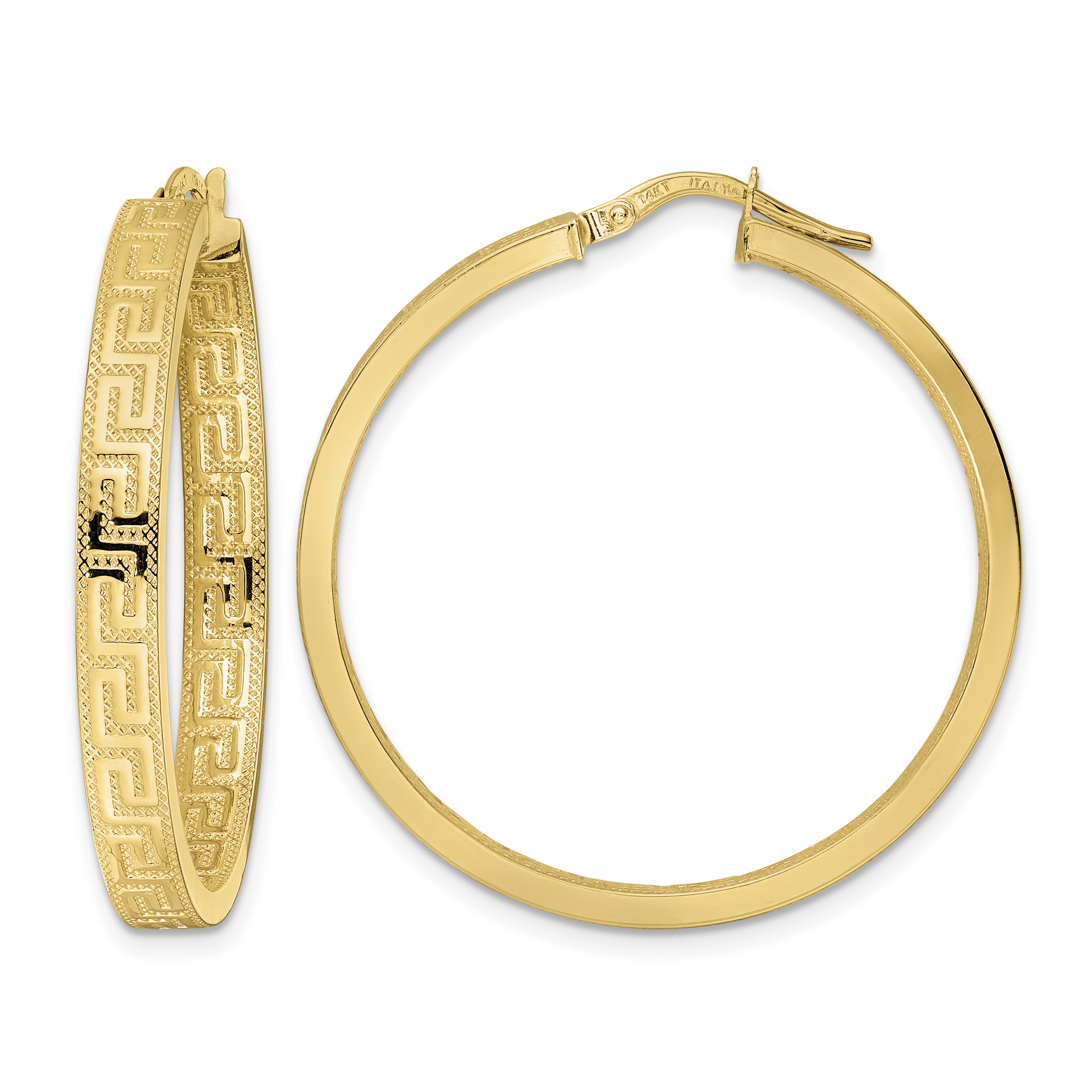 14K Greek Key Hoop Earrings (TF2070)