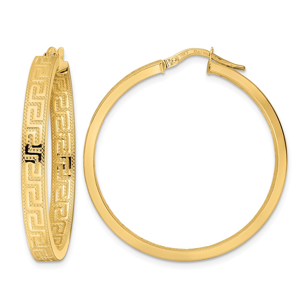 14K Greek Key Hoop Earrings (TF2070)