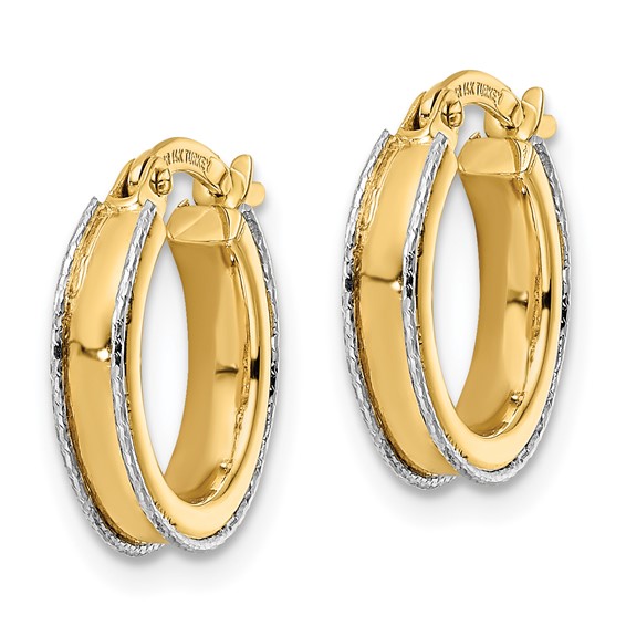 14k Two-tone Diamond-cut Edge 3x14mm Round Hoop Earrings