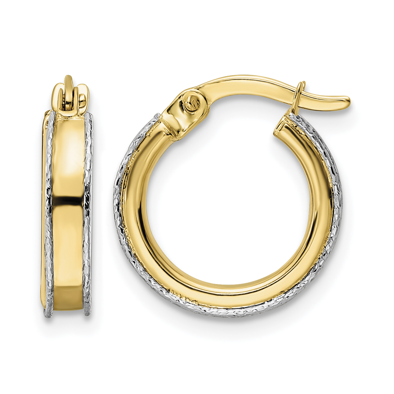 14k Two-tone Diamond-cut Edge 3x14mm Round Hoop Earrings (TF2071)