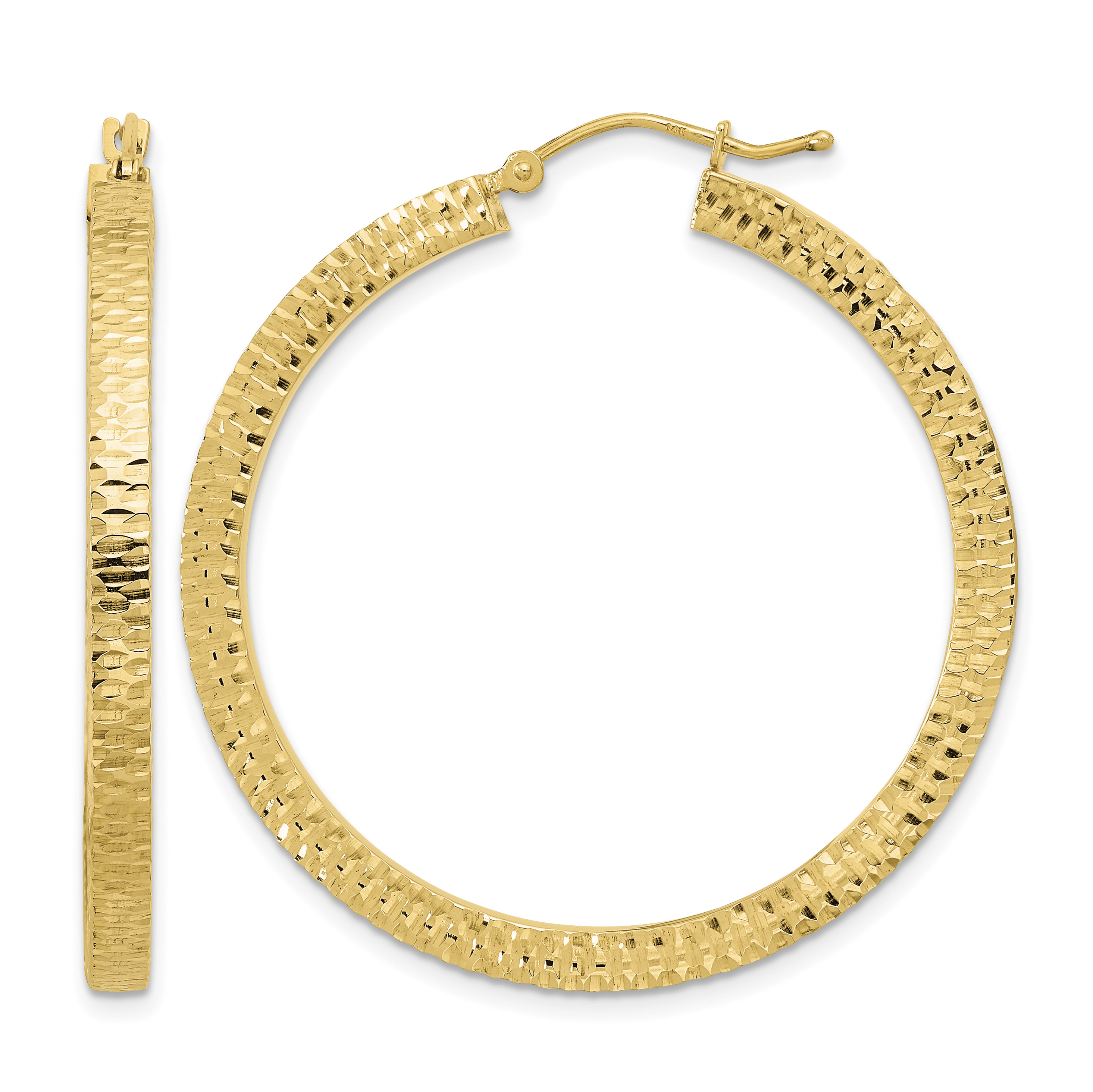 14K Polished & Hammered Hoop Earrings (TF2076)