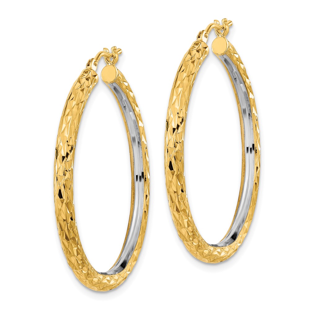 14k White Rhodium Polished Diamond-cut 3mm Circle Hoop Earrings (TF2078)