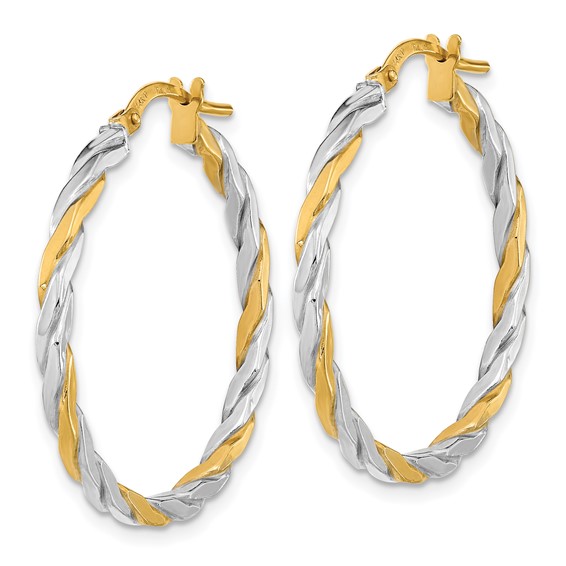 2mm Gold Rhodium Twisted Square Tube Hoop Earrings