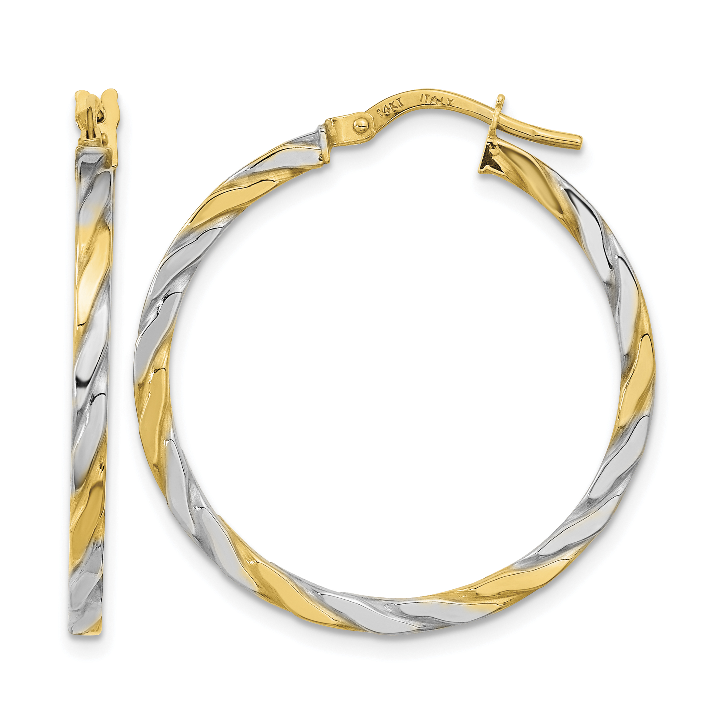 14K & White Rhodium Polished & Twist Hoop Earrings (TF2084)