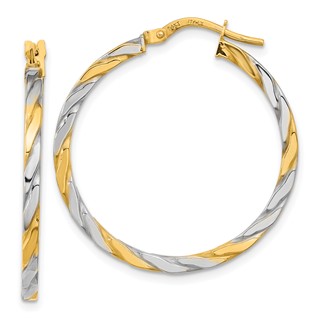 2mm Gold Rhodium Twisted Square Tube Hoop Earrings