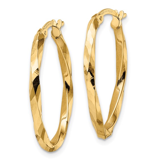 2.5mm Gold Twisted Tube Oval Hoop Earrings