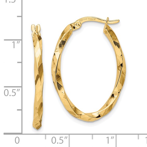 2.5mm Gold Twisted Tube Oval Hoop Earrings