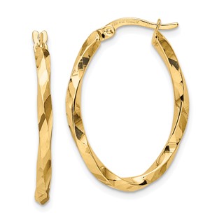 2.5mm Gold Twisted Tube Oval Hoop Earrings