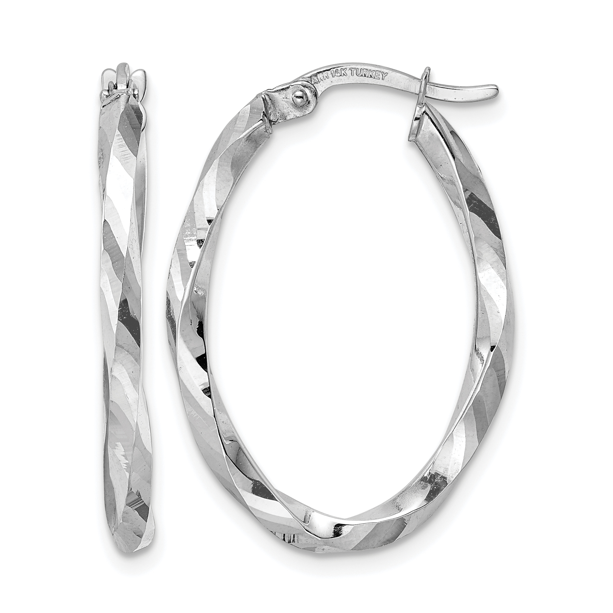 14k White Gold Polished 2.5x20x29mm Oval Hoop Earrings (TF2086W)