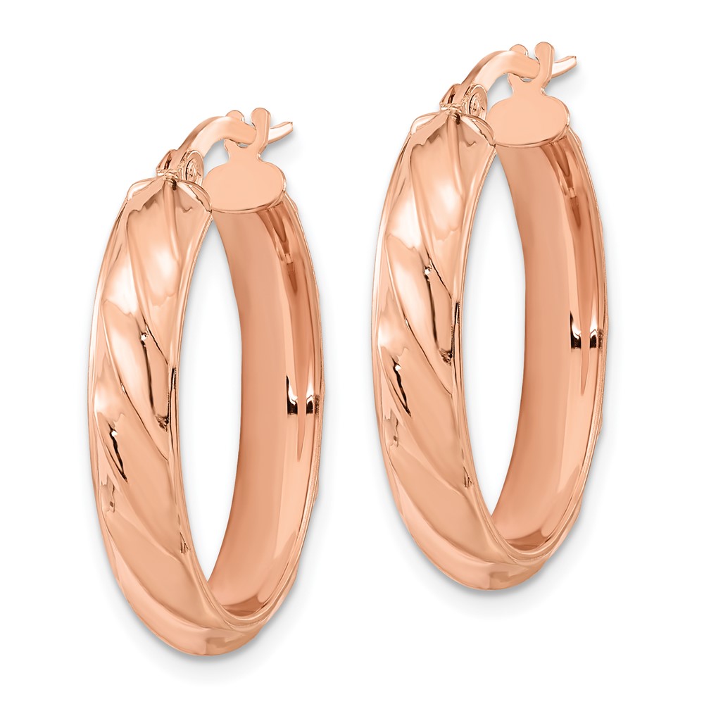 14K Rose Polished and Twisted Oval Hoop Earrings (TF2097R)