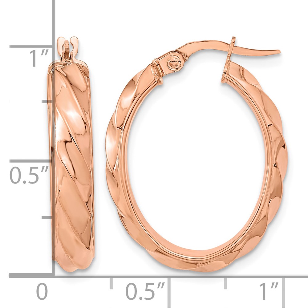 14K Rose Polished and Twisted Oval Hoop Earrings (TF2097R)