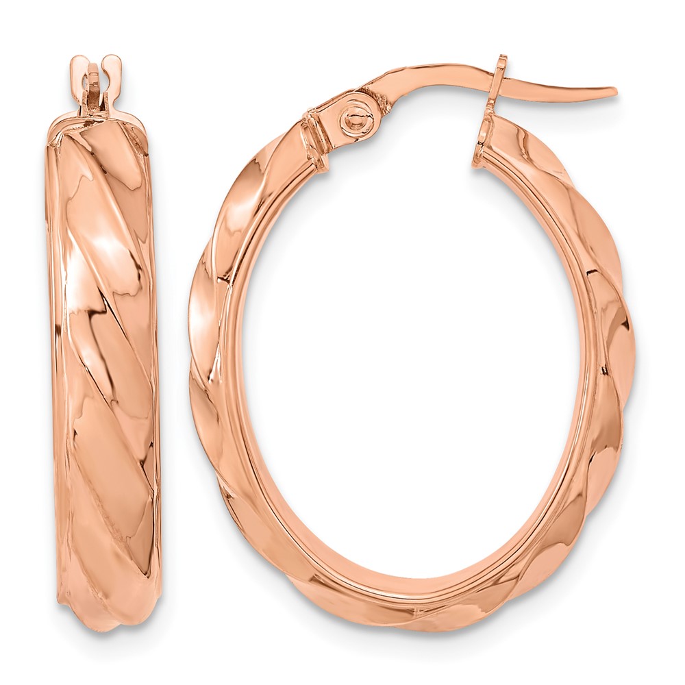 14K Rose Polished and Twisted Oval Hoop Earrings (TF2097R)