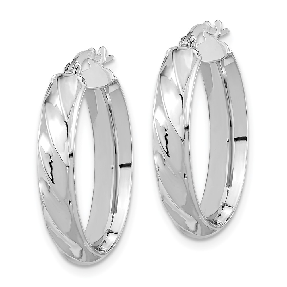 14K White Gold Polished and Twisted Oval Hoop Earrings (TF2097W)