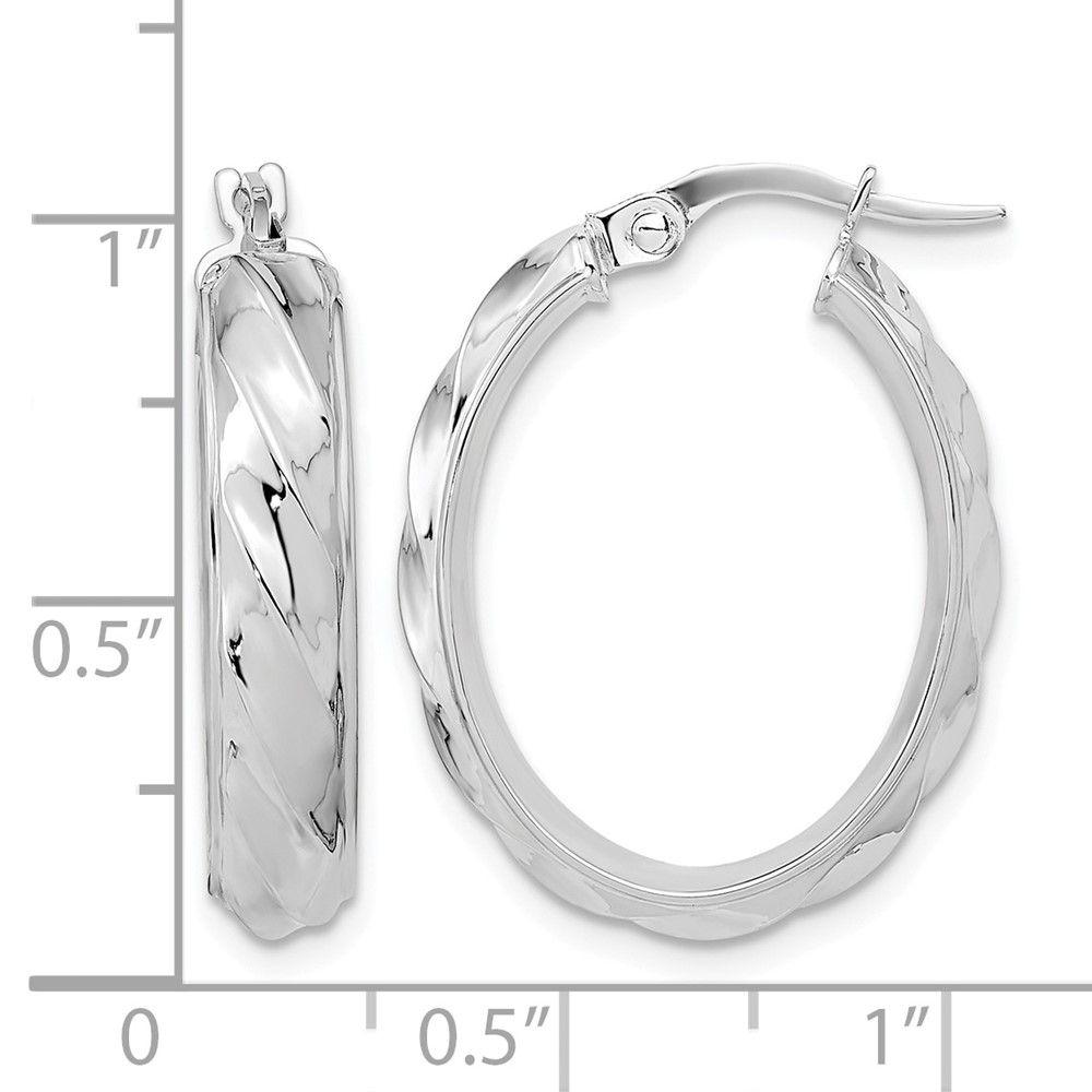 14K White Gold Polished and Twisted Oval Hoop Earrings (TF2097W)